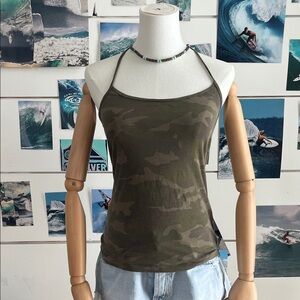 Camo Halter Full length 2000s Tank Top - Olive Green